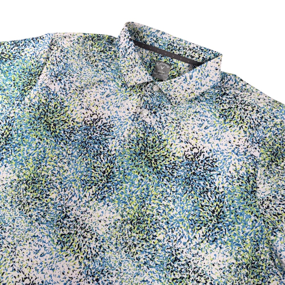 Callaway Polo Shirt Mens 2XLT Blue Green Abstract Opti-Dri Golf Performance S/S